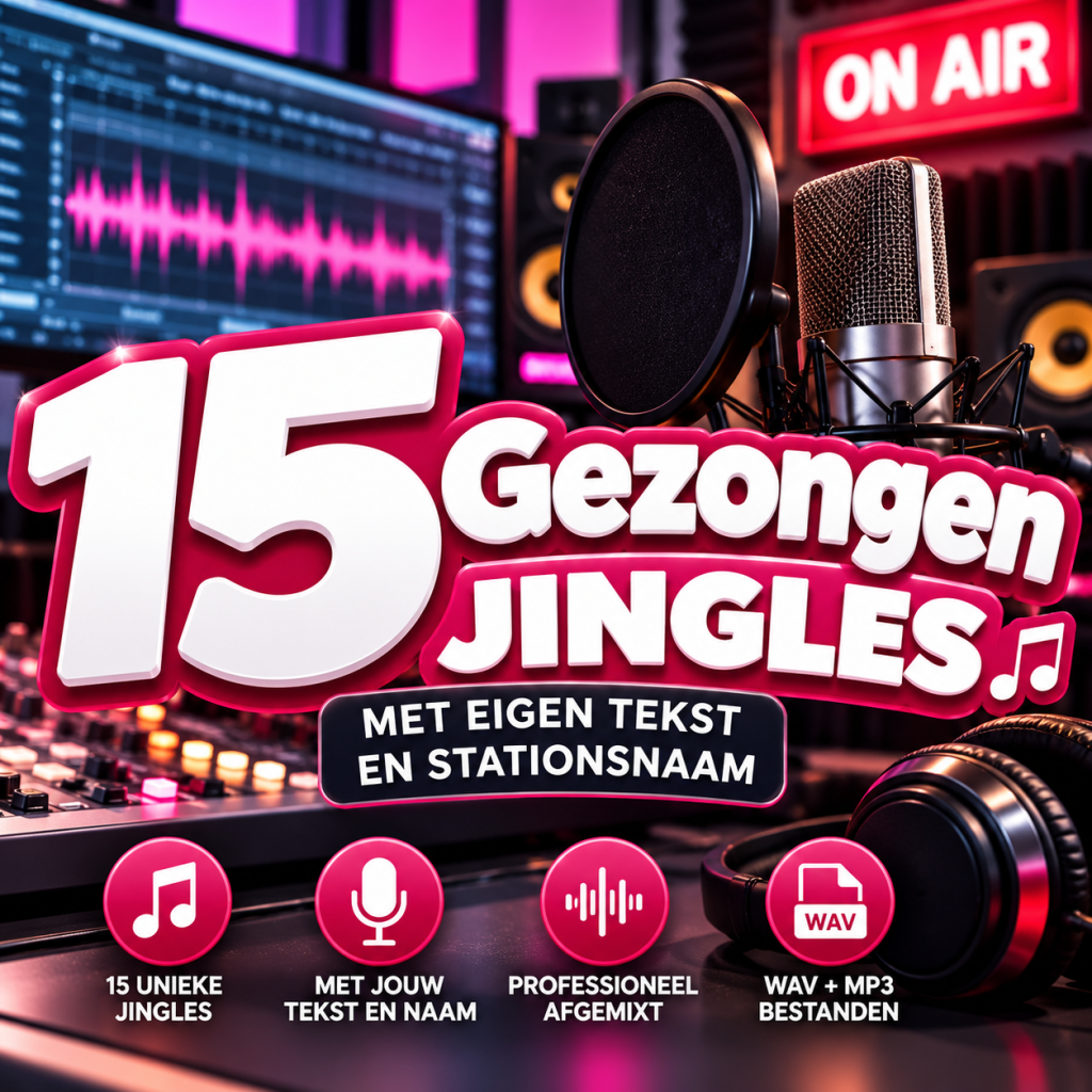 15 gezongen AI-jingles op maat met eigen teksten en stationsnaam
