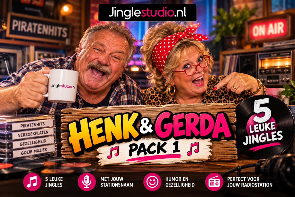 Henk & Gerda Pack 1 – 5 humoristische radiojingles met jouw eigen stationsnaam bij Jinglestudio.nl