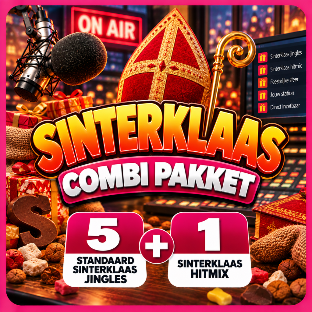 Sinterklaas Combi Pakket – 5 standaard radiojingles met stationsnaam of DJ-naam en 1 Sinterklaas hitmix