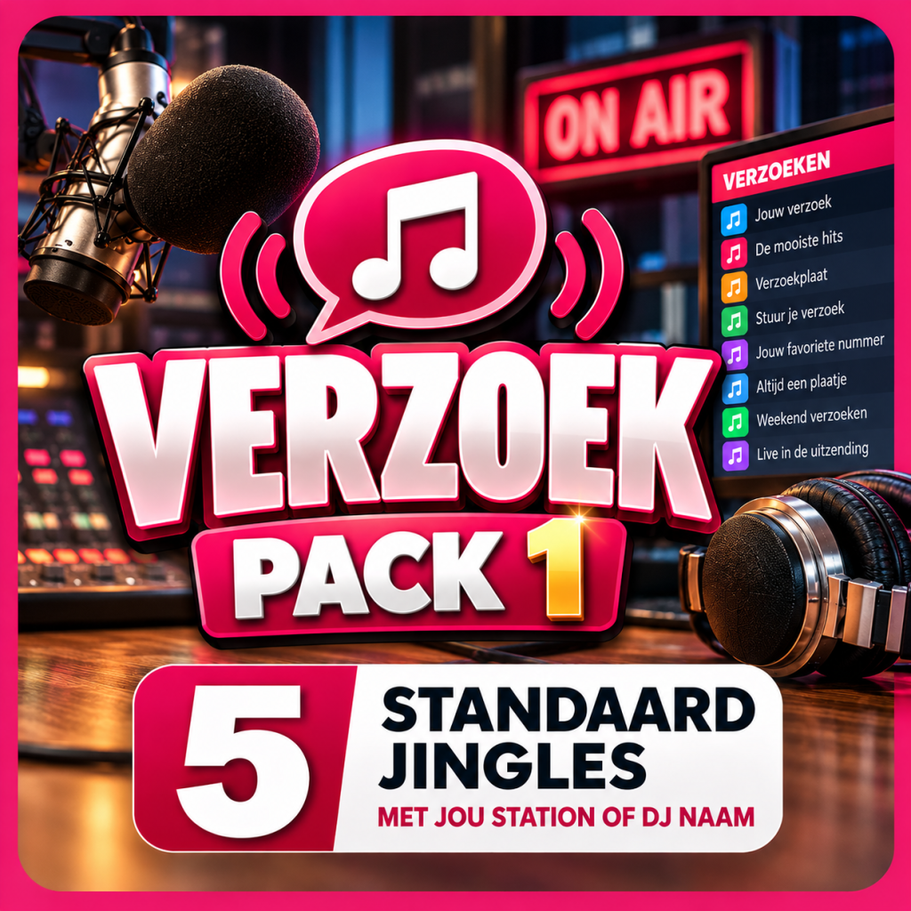 Verzoek Pack 1 – 5 standaard verzoekprogramma jingles met eigen stationsnaam of DJ-naam